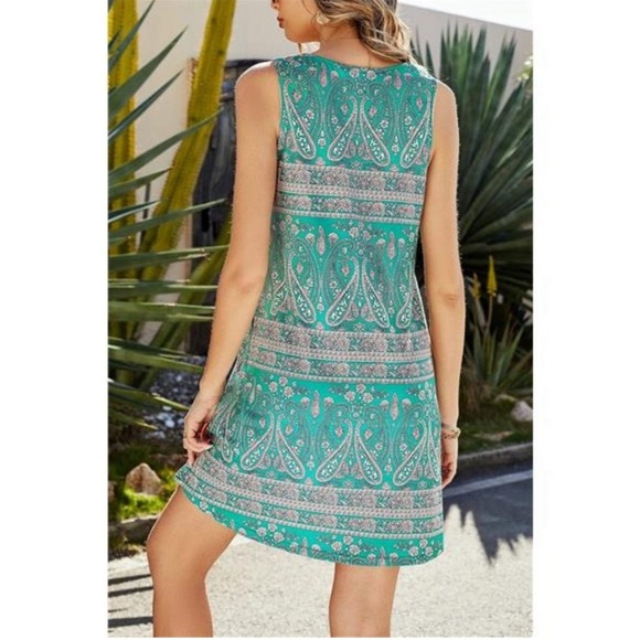 SimpleFun Summer Beach Floral Boho Tank Dress with Pockets - Picture 3 of 13